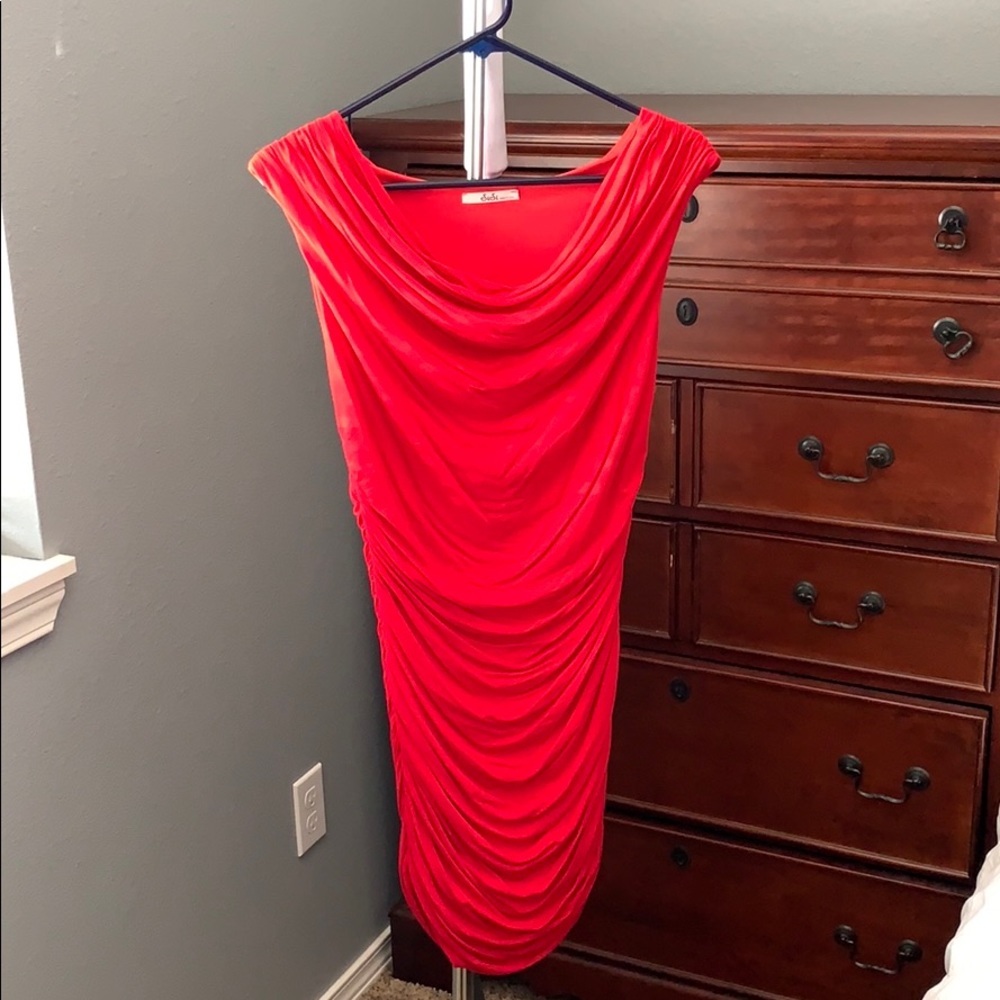 Red body con dress